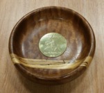 Sapele and spalted beech bowl with hand engraved brass plaque by Wood Cave